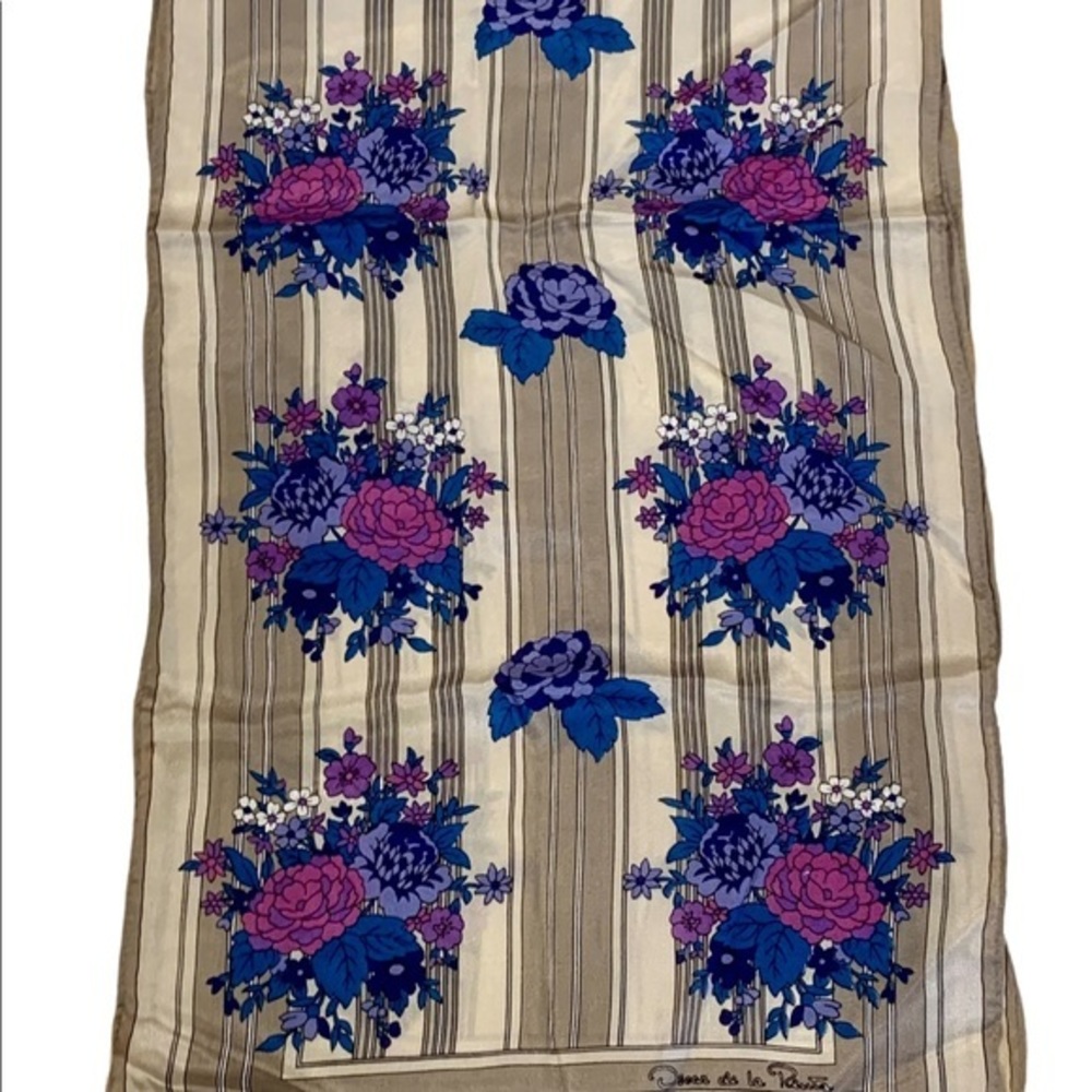 Oscar De La Renta Taupe, Blue & Purple‎ Silk Scarf